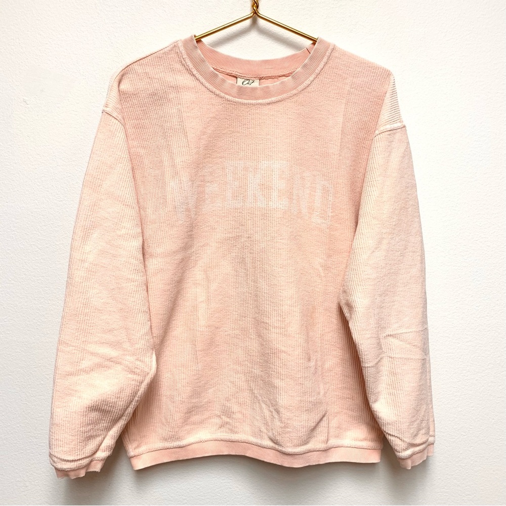 Oat Collective WEEKEND Corded‎ Ribbed Sweatshirt Size Small Urban Pink